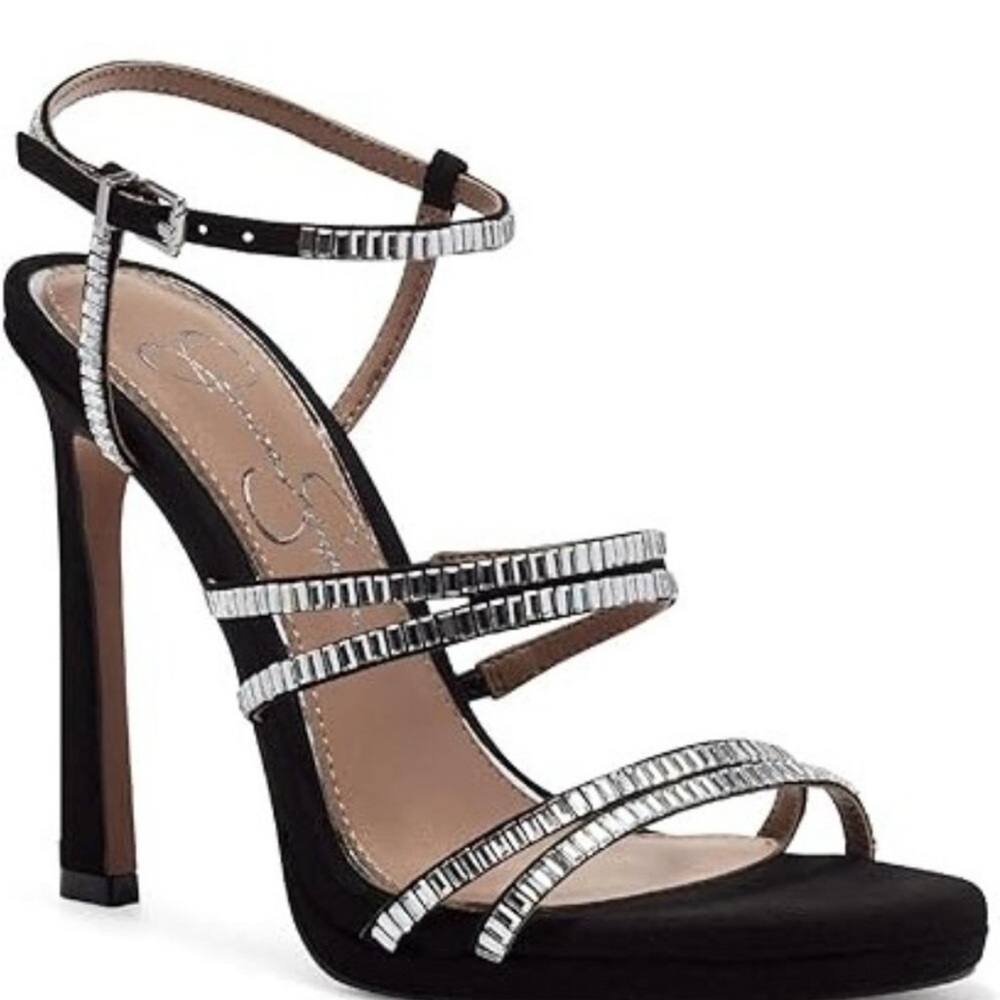 Jessica Simpson Palima Black and Silver Strappy Sandals Sz 10